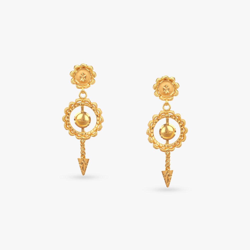 Geometric Bloom Gold Drop Earrings