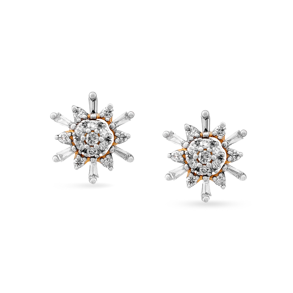 Radiant Sun 7 Stone Diamond Stud Earrings