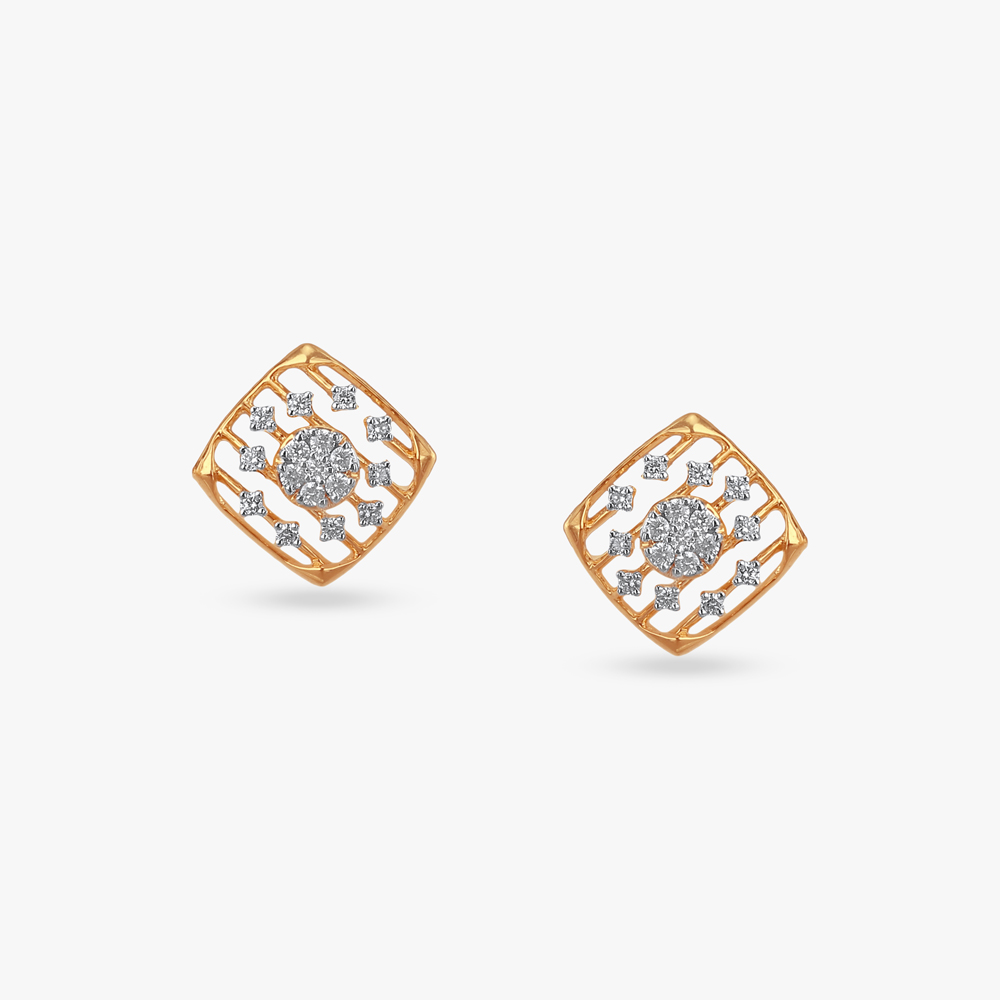 Radiant Lines Diamond Stud Earrings