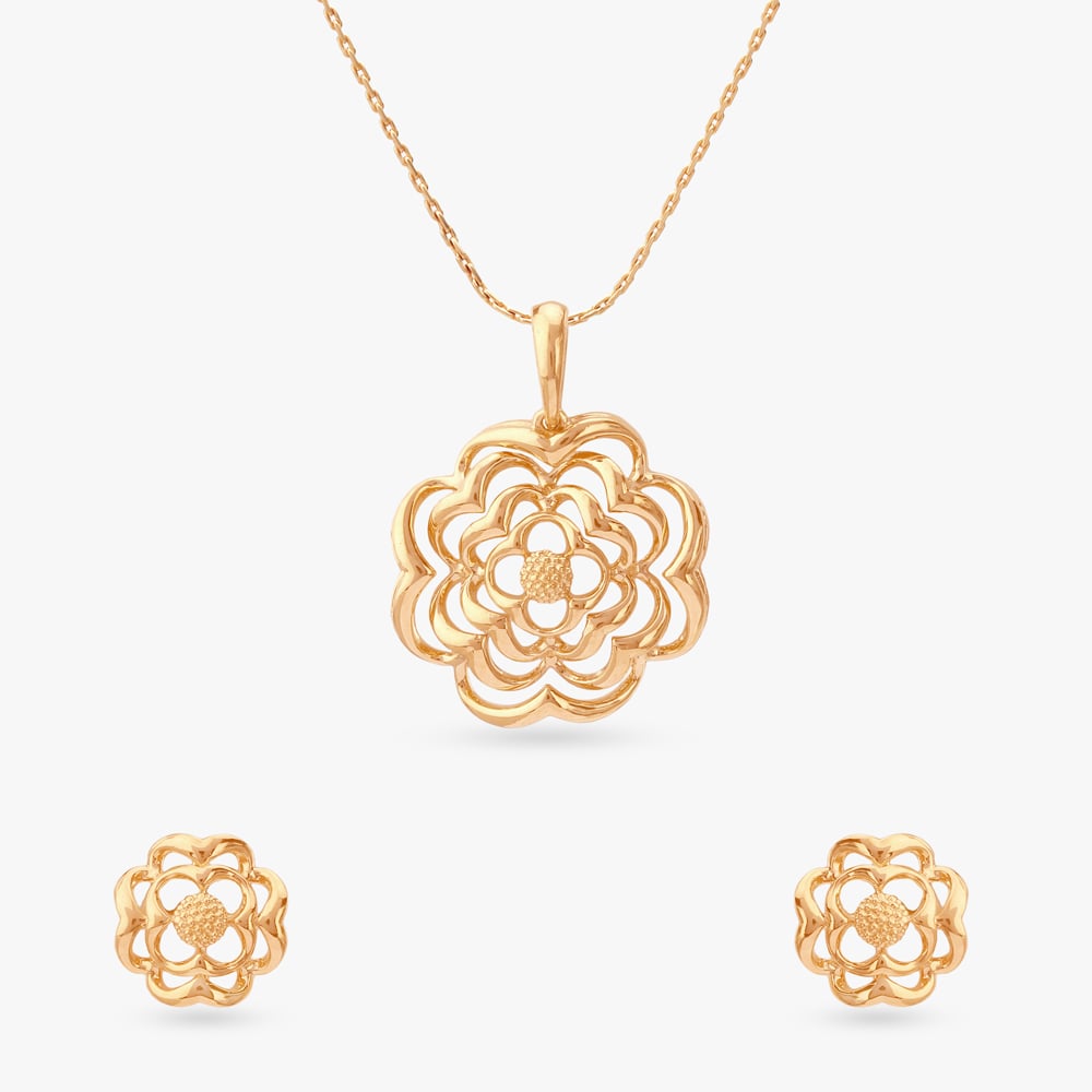 Eternal Bloom Gold Pendant and Earrings Set