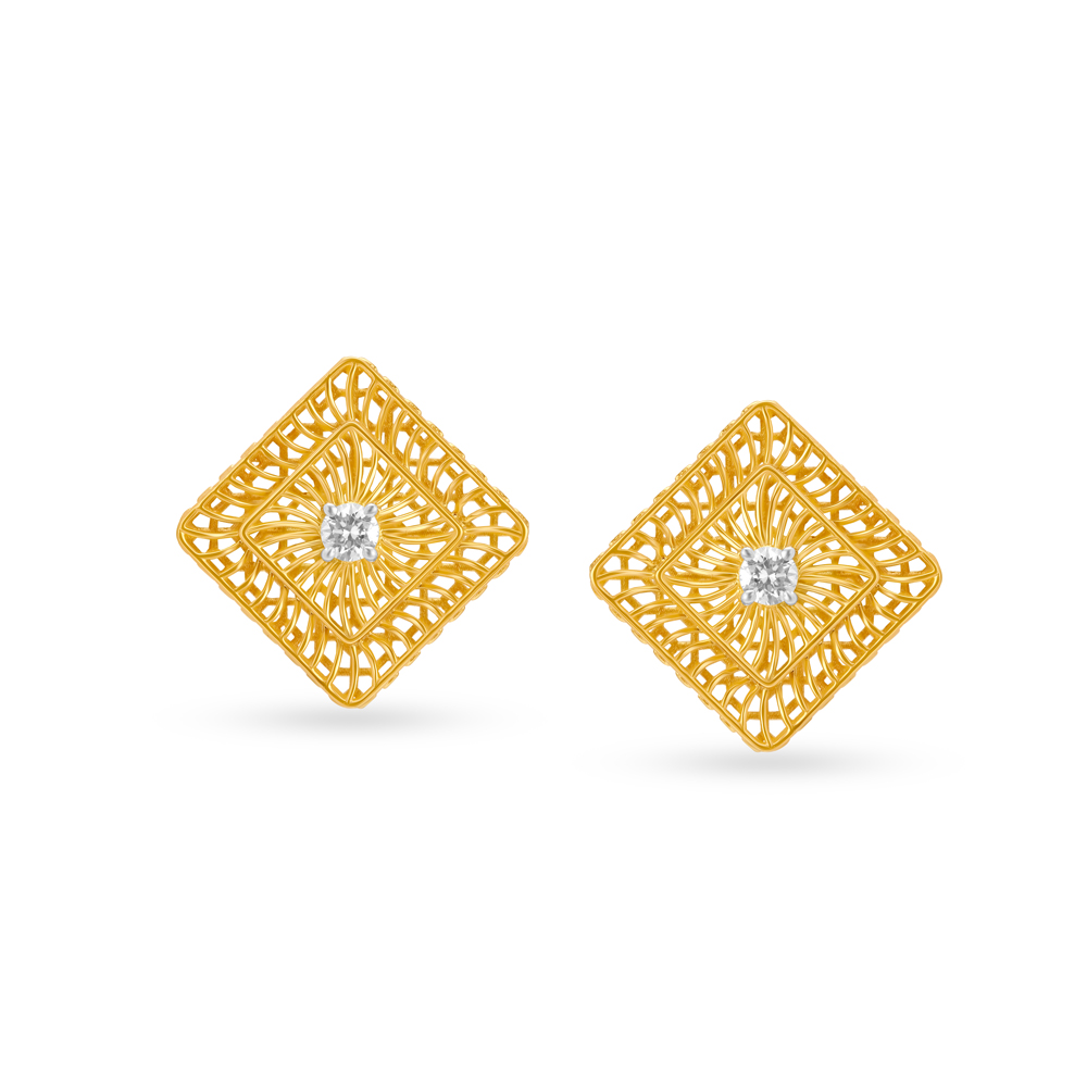Pristine Geometric Diamonds Stud Earrings
