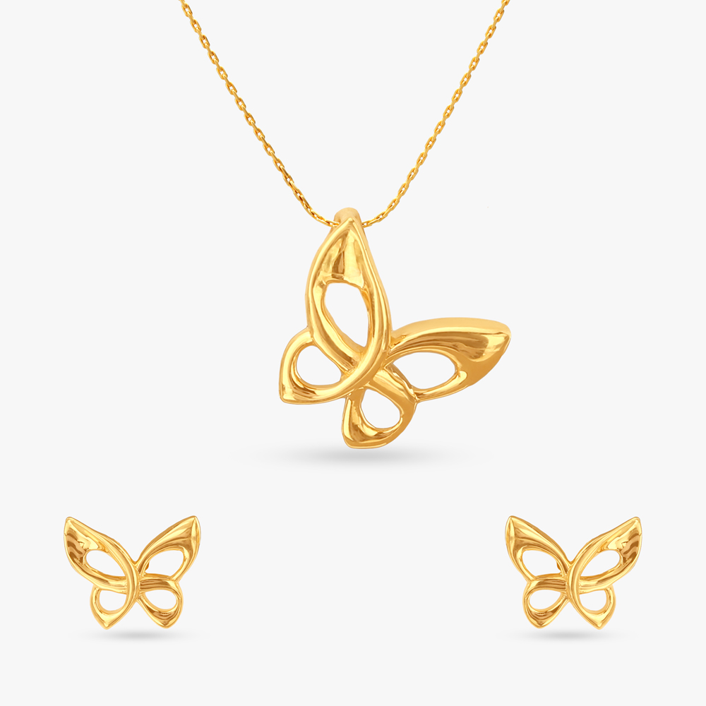 Butterfly Dreams Gold Pendant and Earrings Set