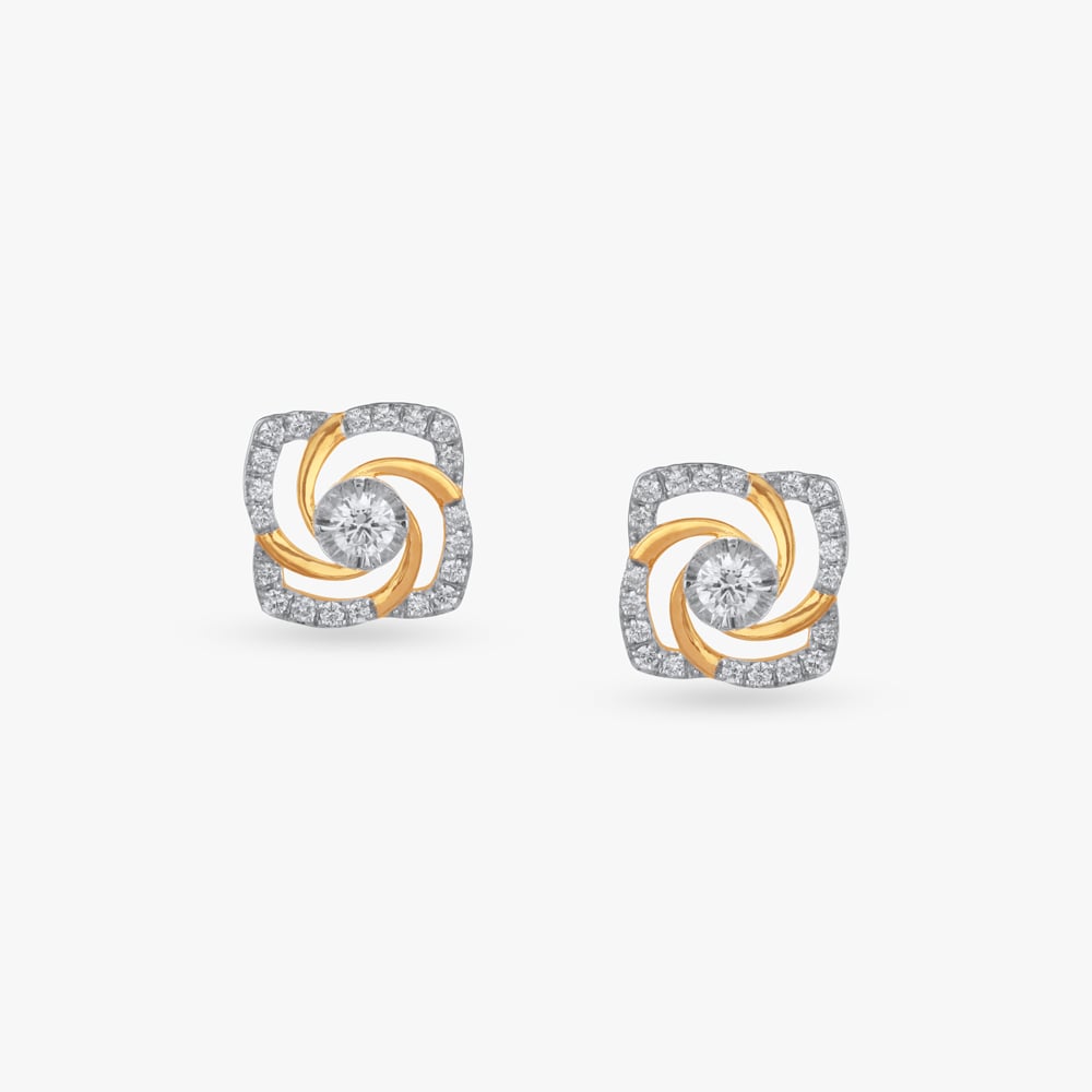 Glamorous Spiral Diamond Stud Earrings