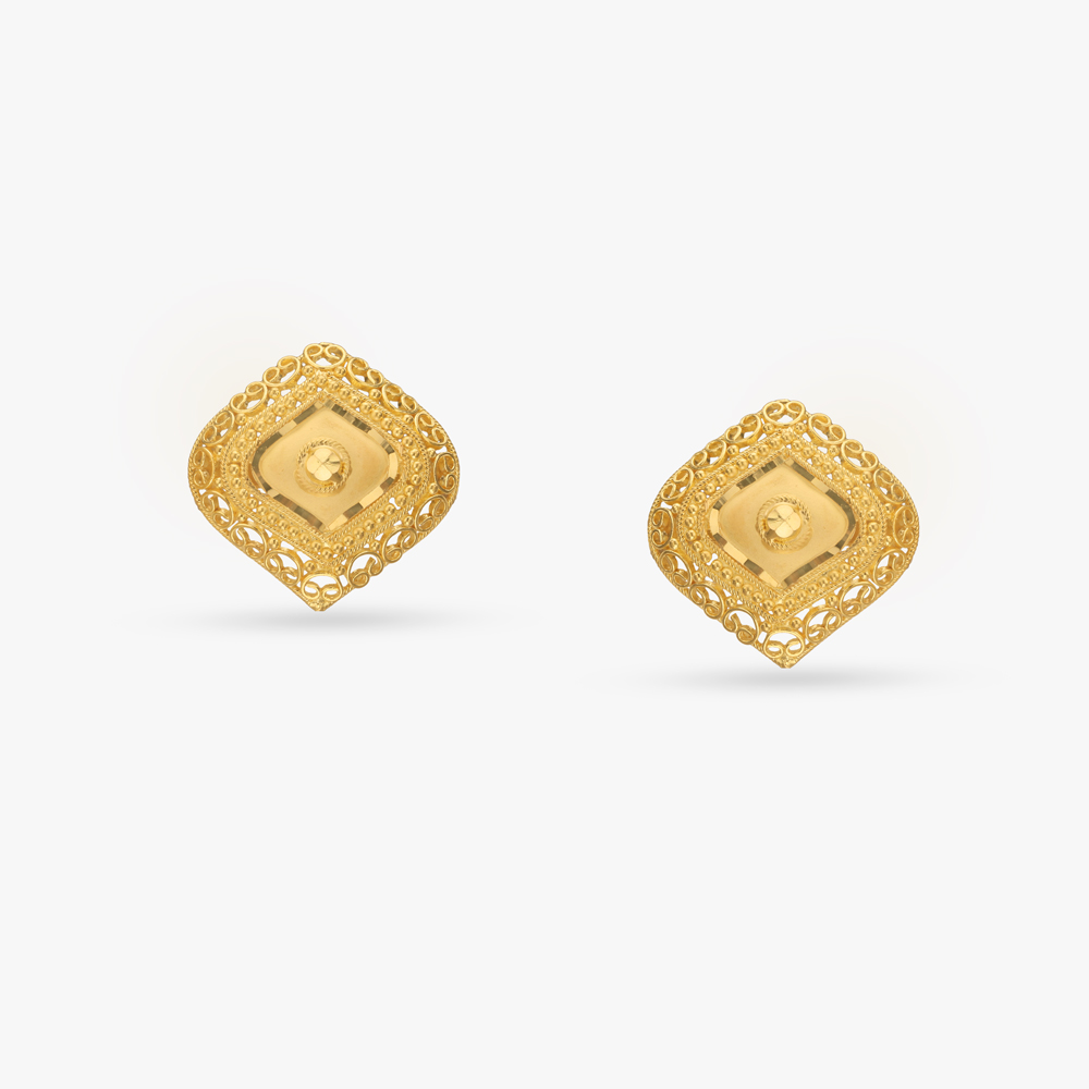 Lotus Filigree Gold Stud Earrings