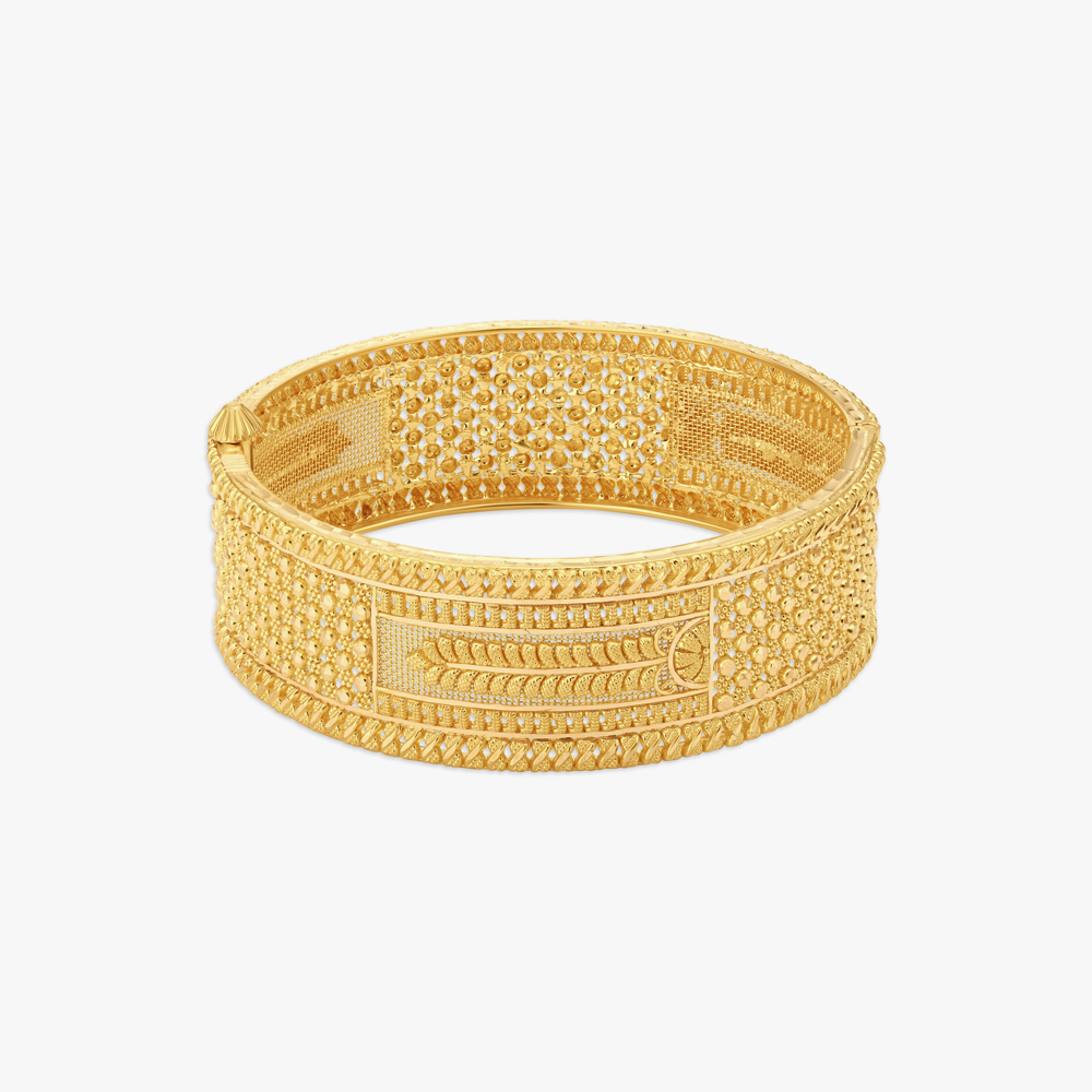 Spectacular 22 Karat Yellow Gold Floral Bead Bangle