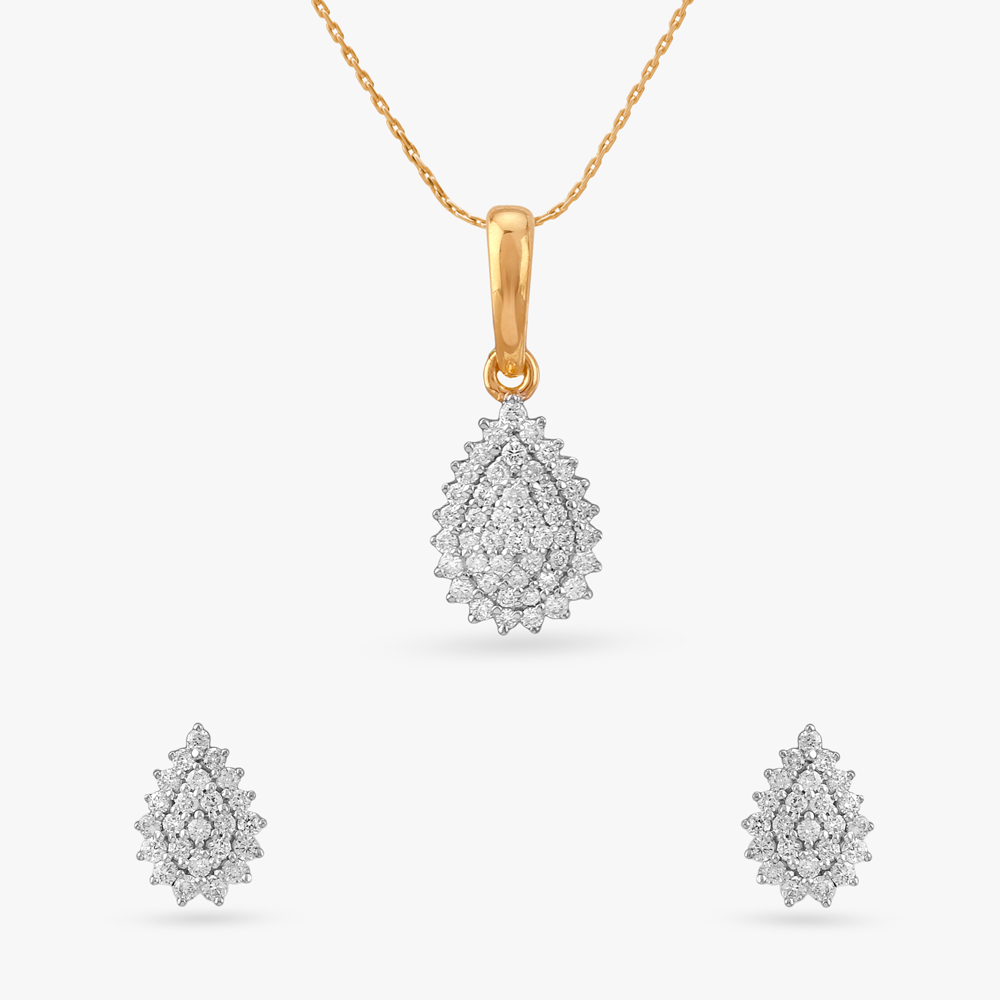 Radiant Frill Diamond Pendant and Earrings Set
