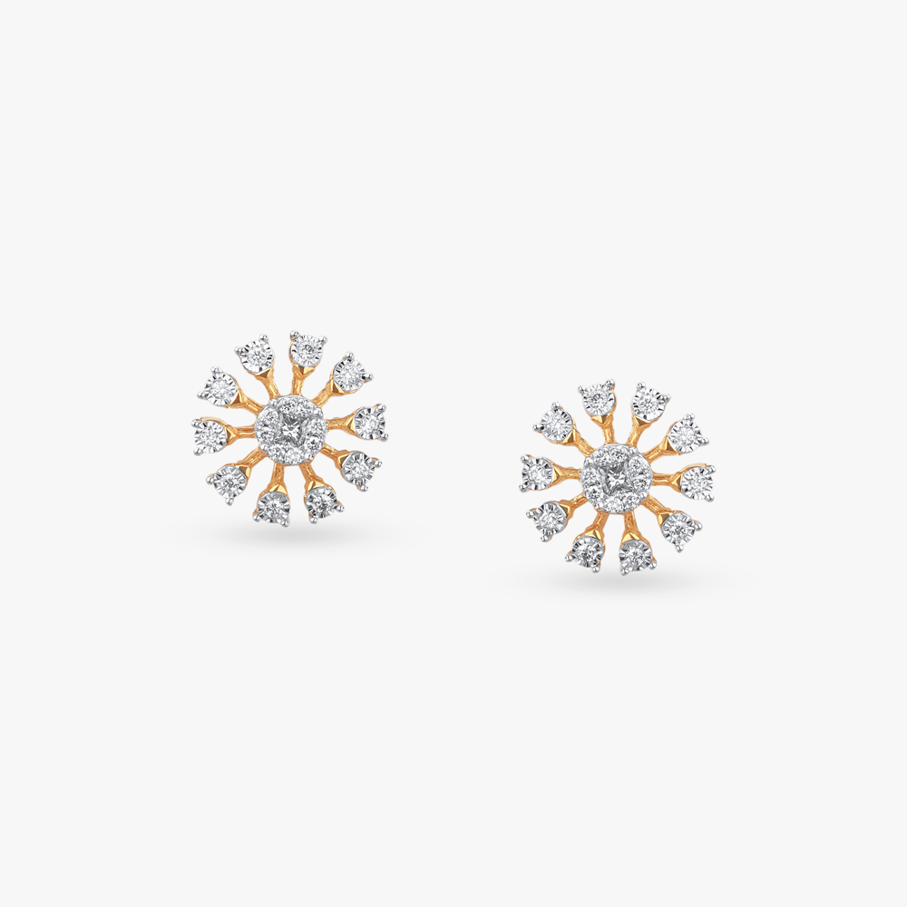 Sparkling Sunflower Diamond Stud Earrings