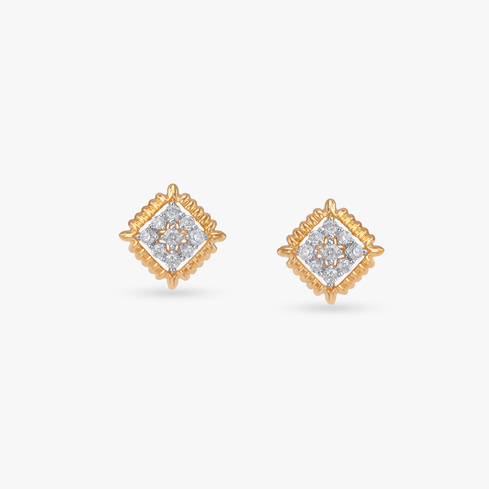 Textured Rim Diamond Stud Earrings