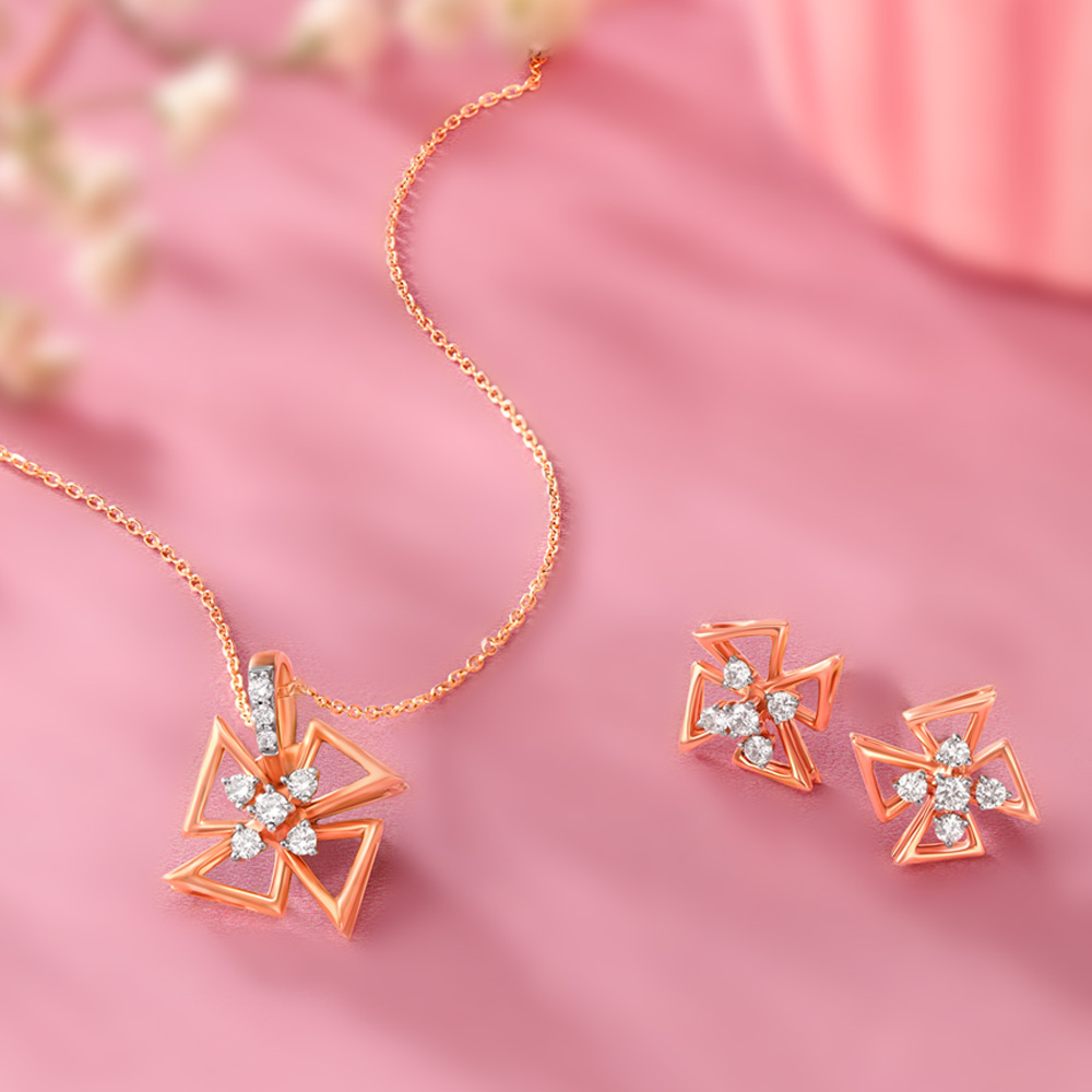 

Abstract Petals Diamond Pendant and Earrings Set