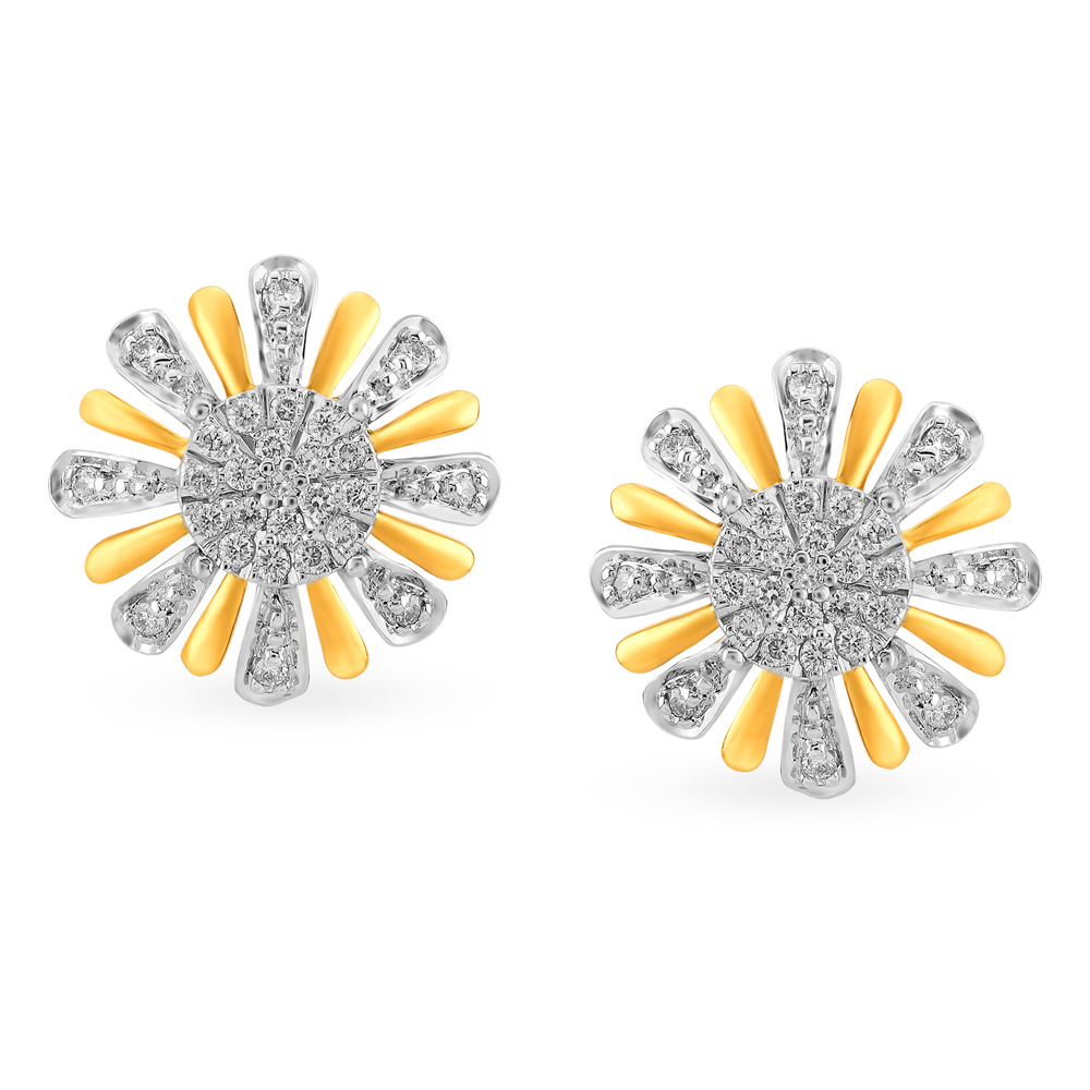 Dazzling Floral Solitaire Look Diamond Stud Earrings
