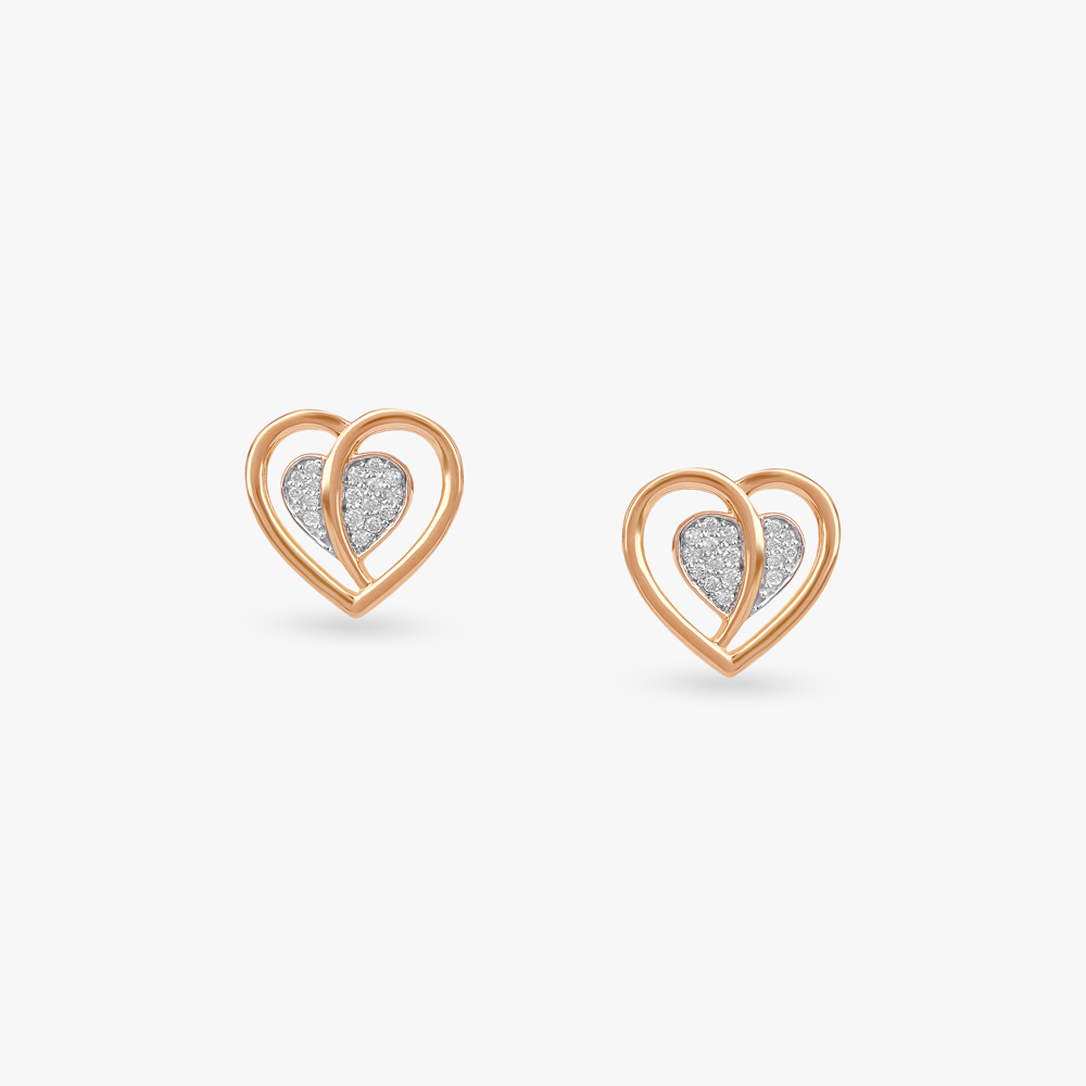 Twin Heart Diamond Stud Earrings
