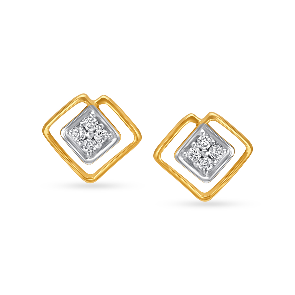 

Contemporary Solitaire Look Gold and Diamond Stud Earrings
