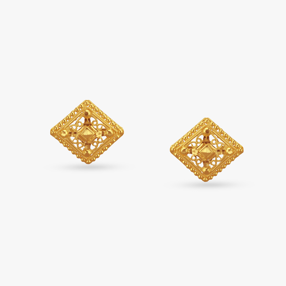 Diamond Weave Gold Stud Earrings