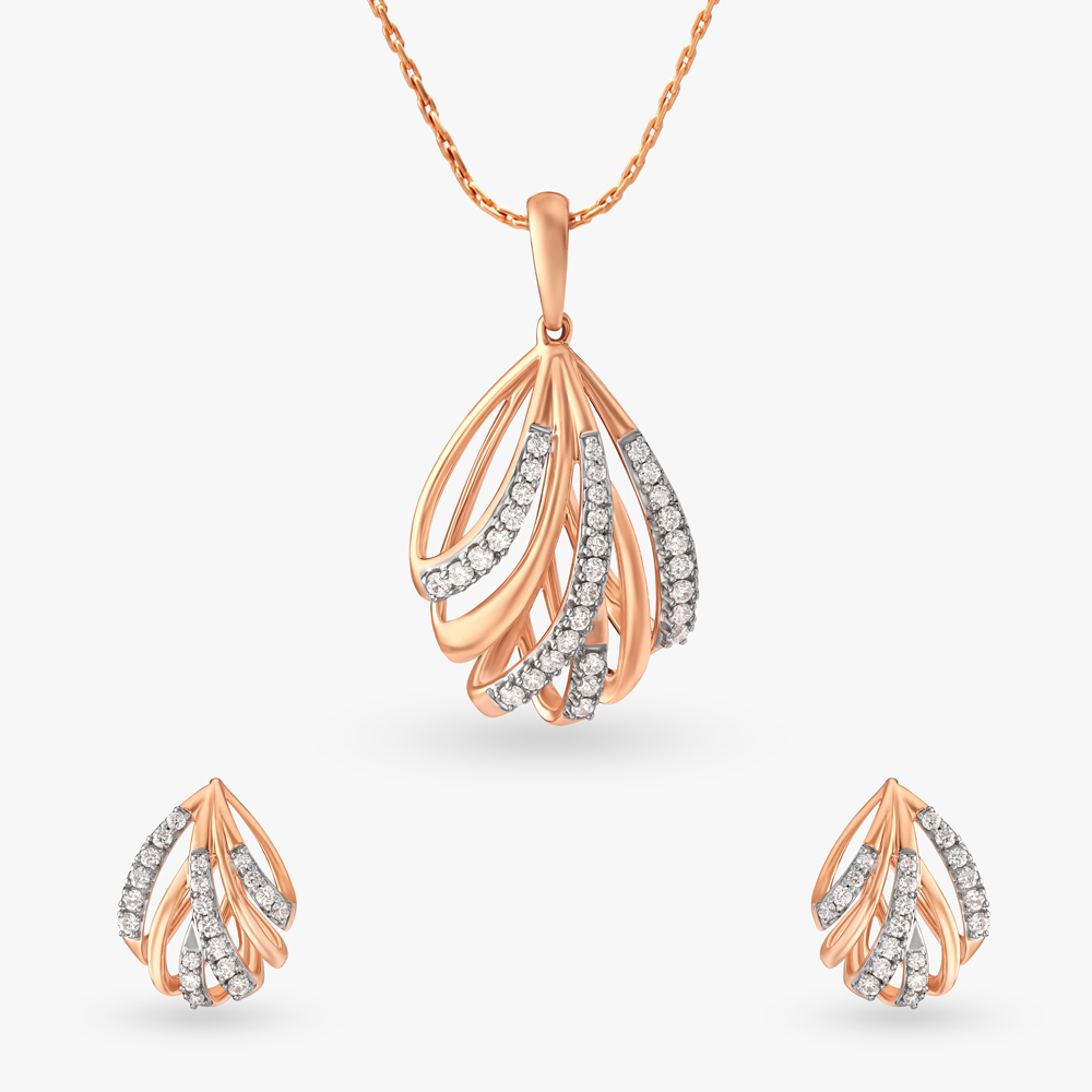Shimmering Eclectic Diamond Pendant and Earrings Set