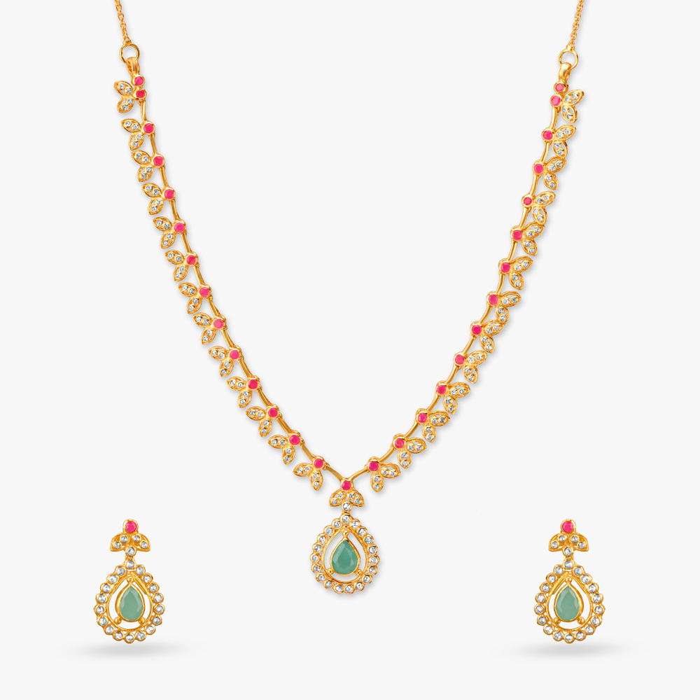 Royal Blossom Open Polki Necklace Set