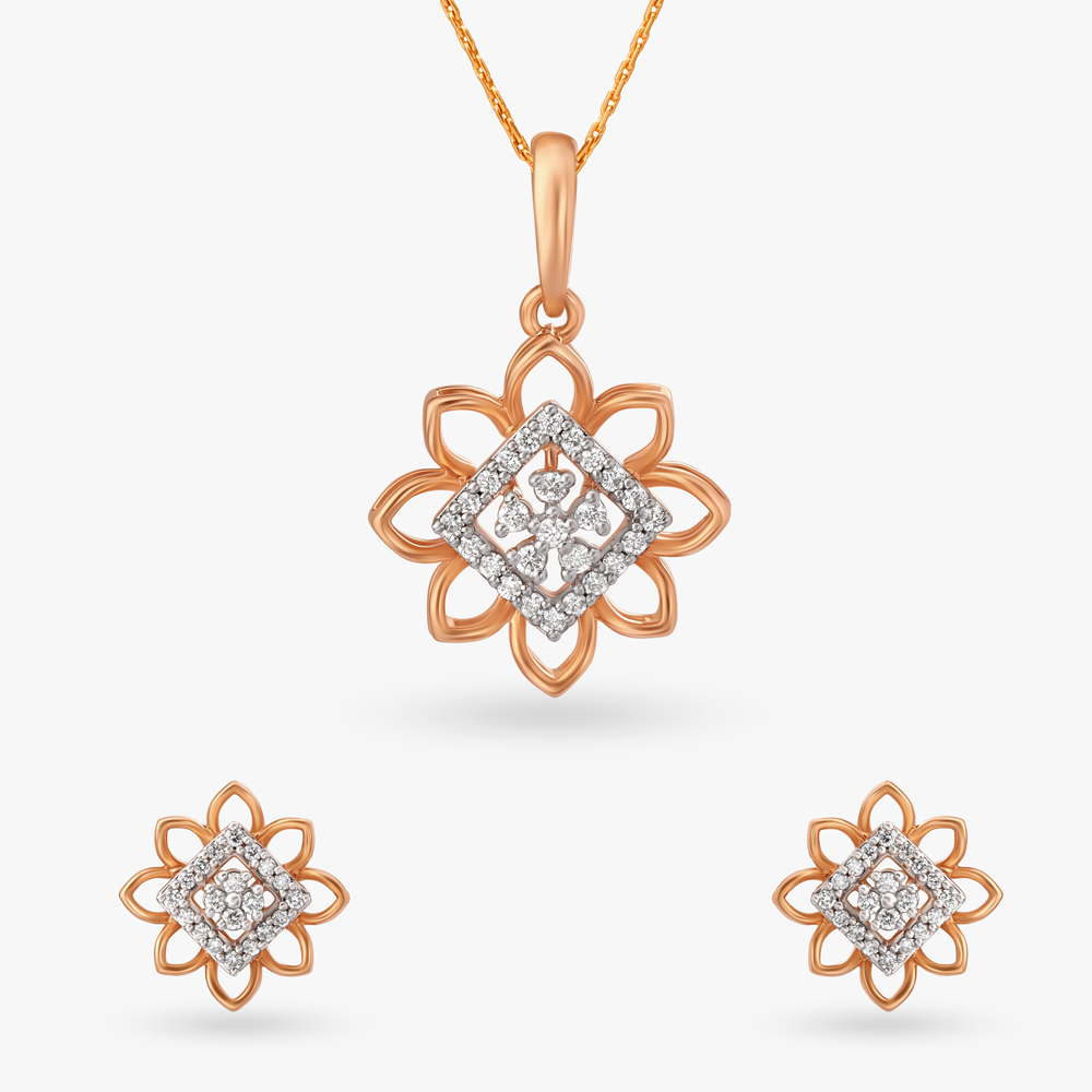 Petal Diamond Pendant and Earrings Set