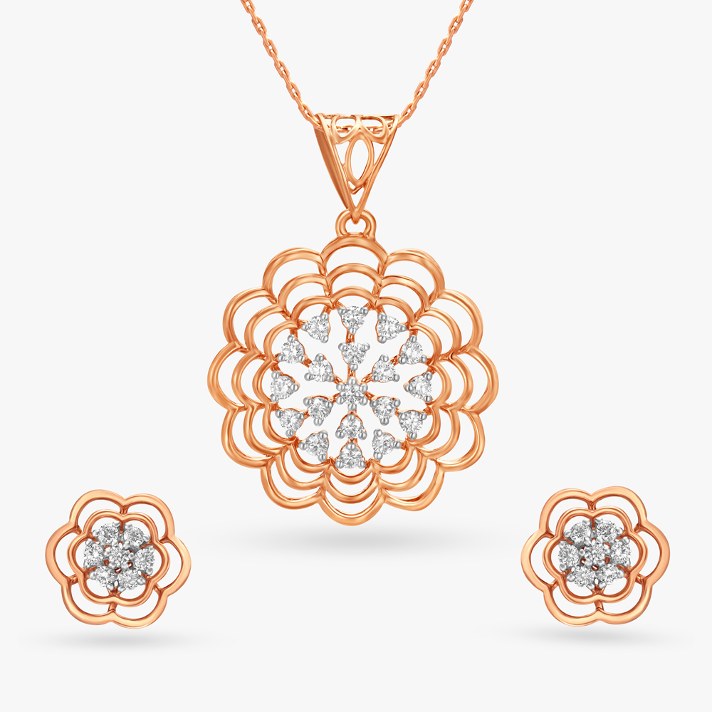 Poised Floral Diamond Pendant and Earrings Set