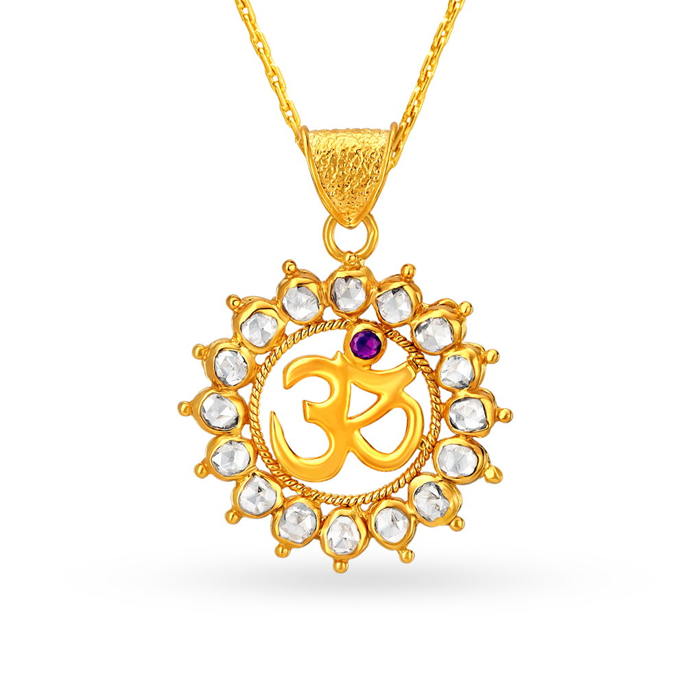 Om Gold Pendant With Ruby