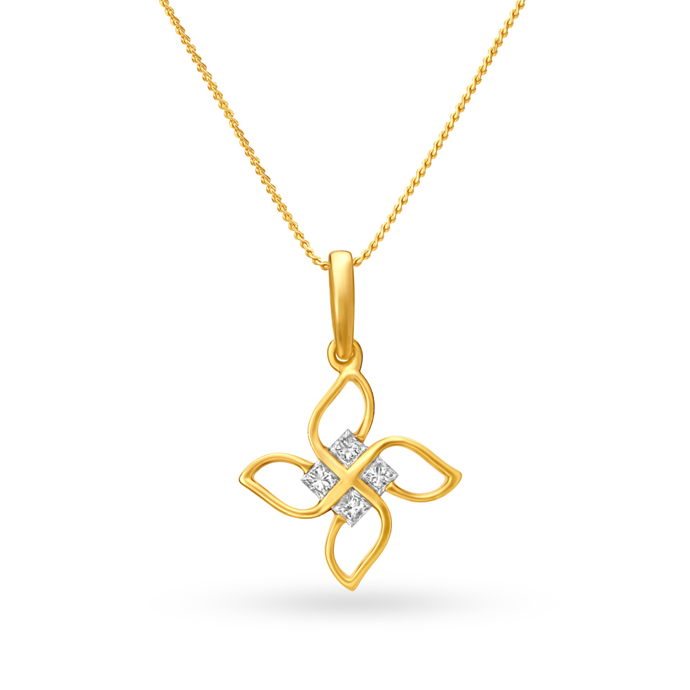Dainty Dazzling Floral Diamond Gold Pendant