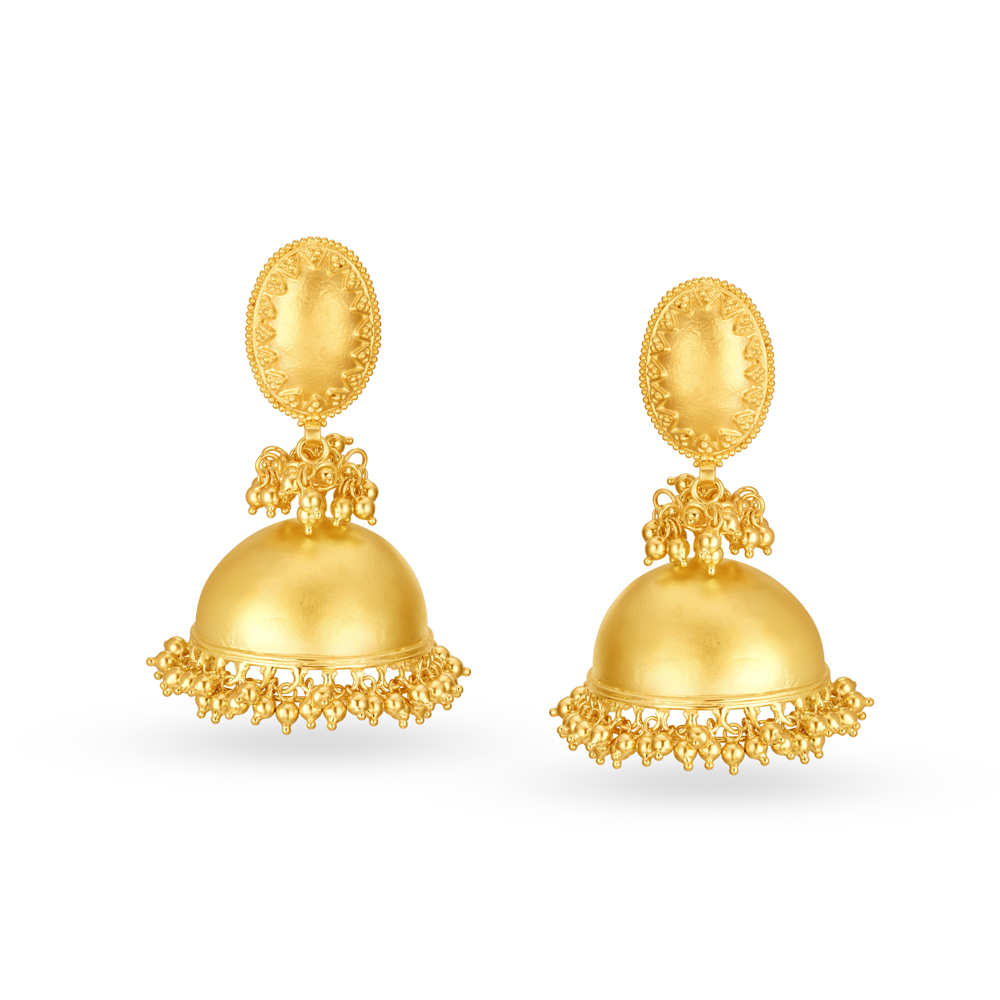 Entrancing 22 Karat Yellow Gold Matte Finish Jhumkas