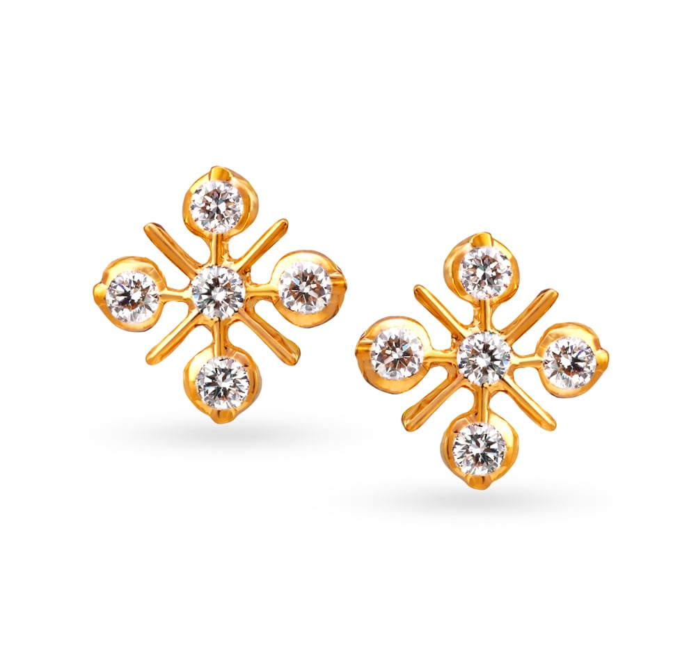 Enigmatic 22 Karat Yellow Gold And Diamond Square Studs