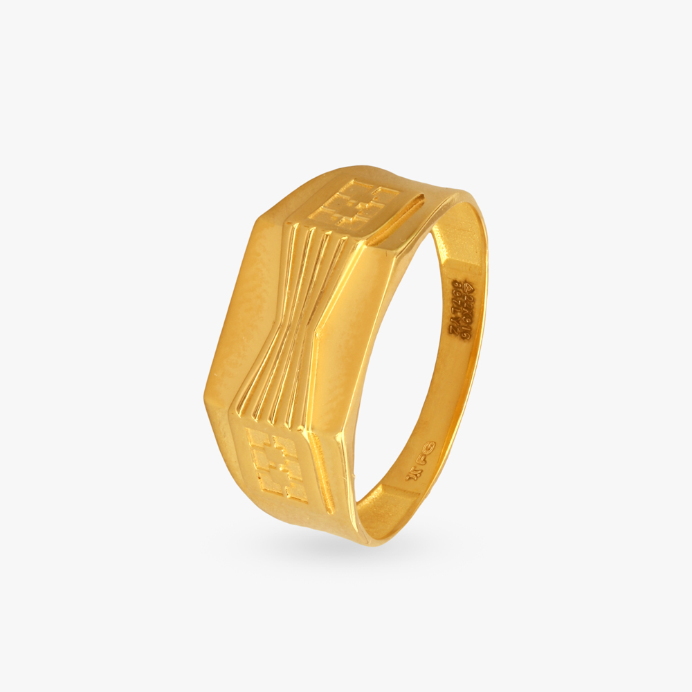 Geometric Elegance Gold Finger Ring for Men