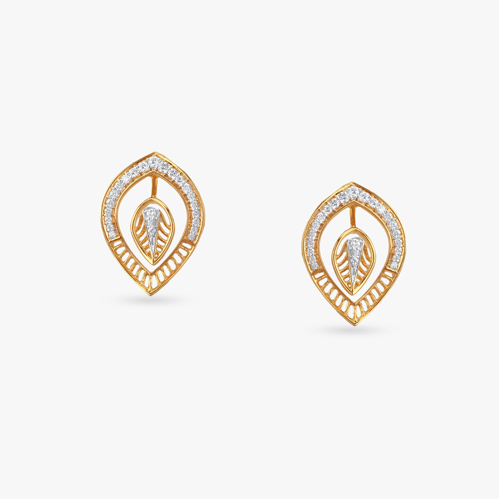 Artistic Leaf Diamond Stud Earrings