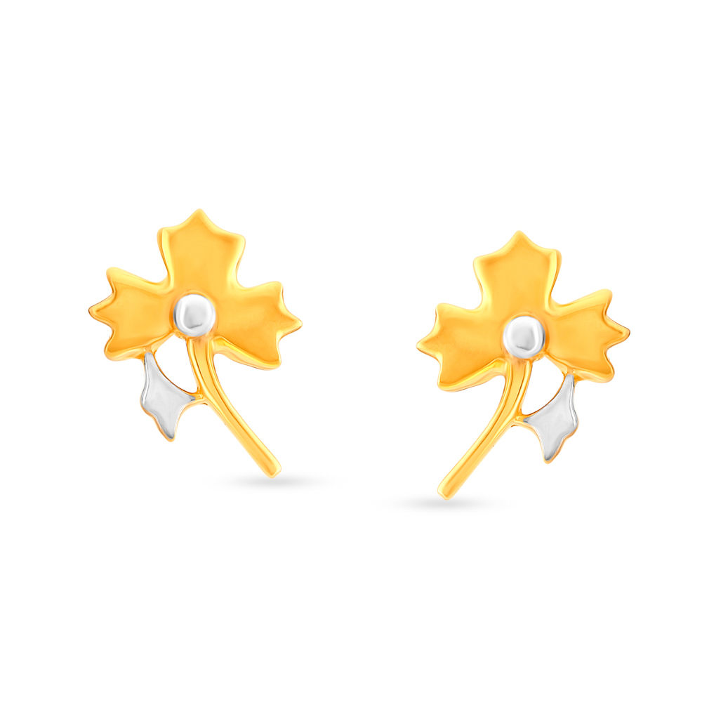 Glowing Leaf Pattern Fancy Gold Stud Earrings