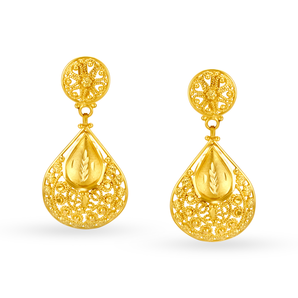 Enchanting Gold Jali Work Drop Earrings
