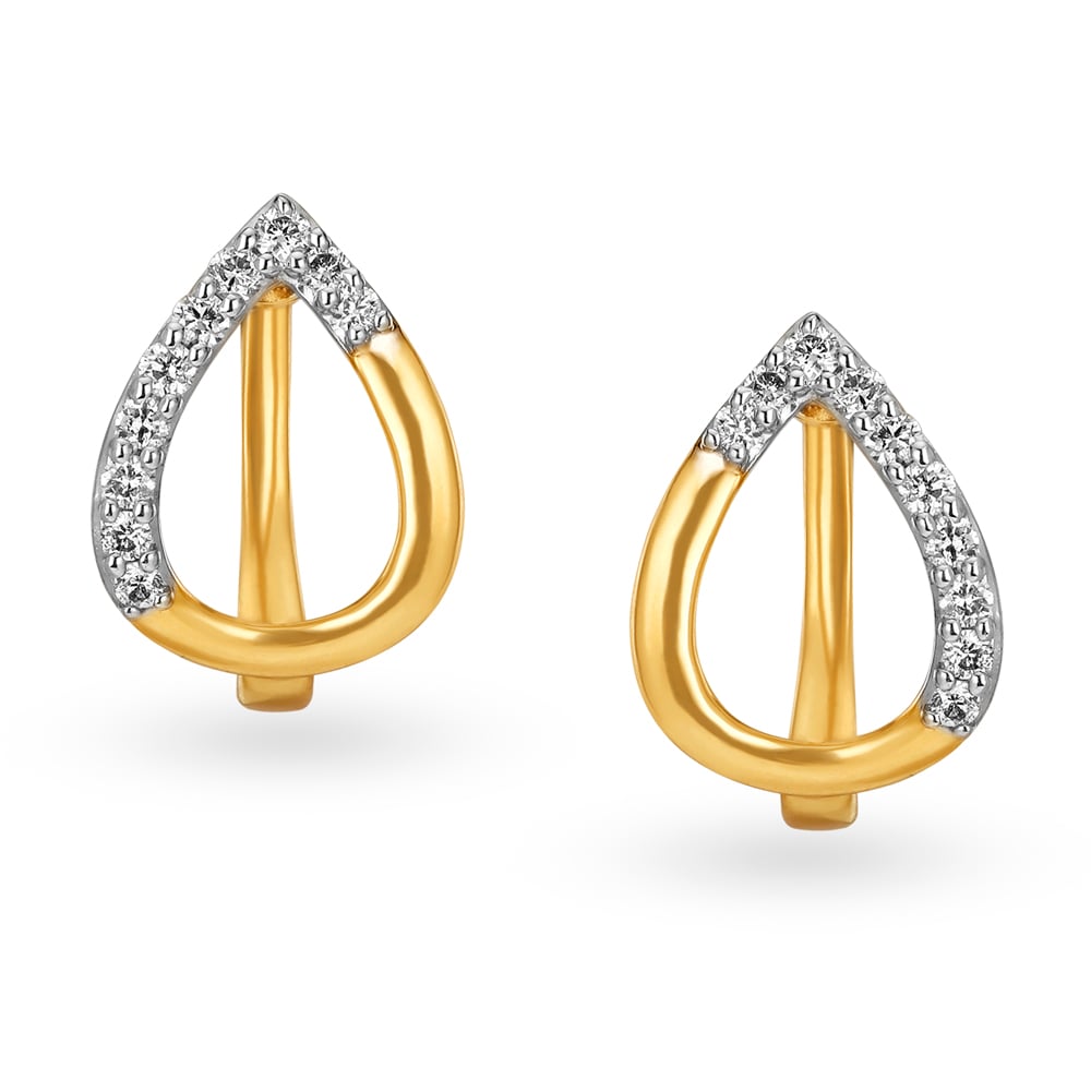 Fancy Leaf Pattern Diamond Hoop Earrings