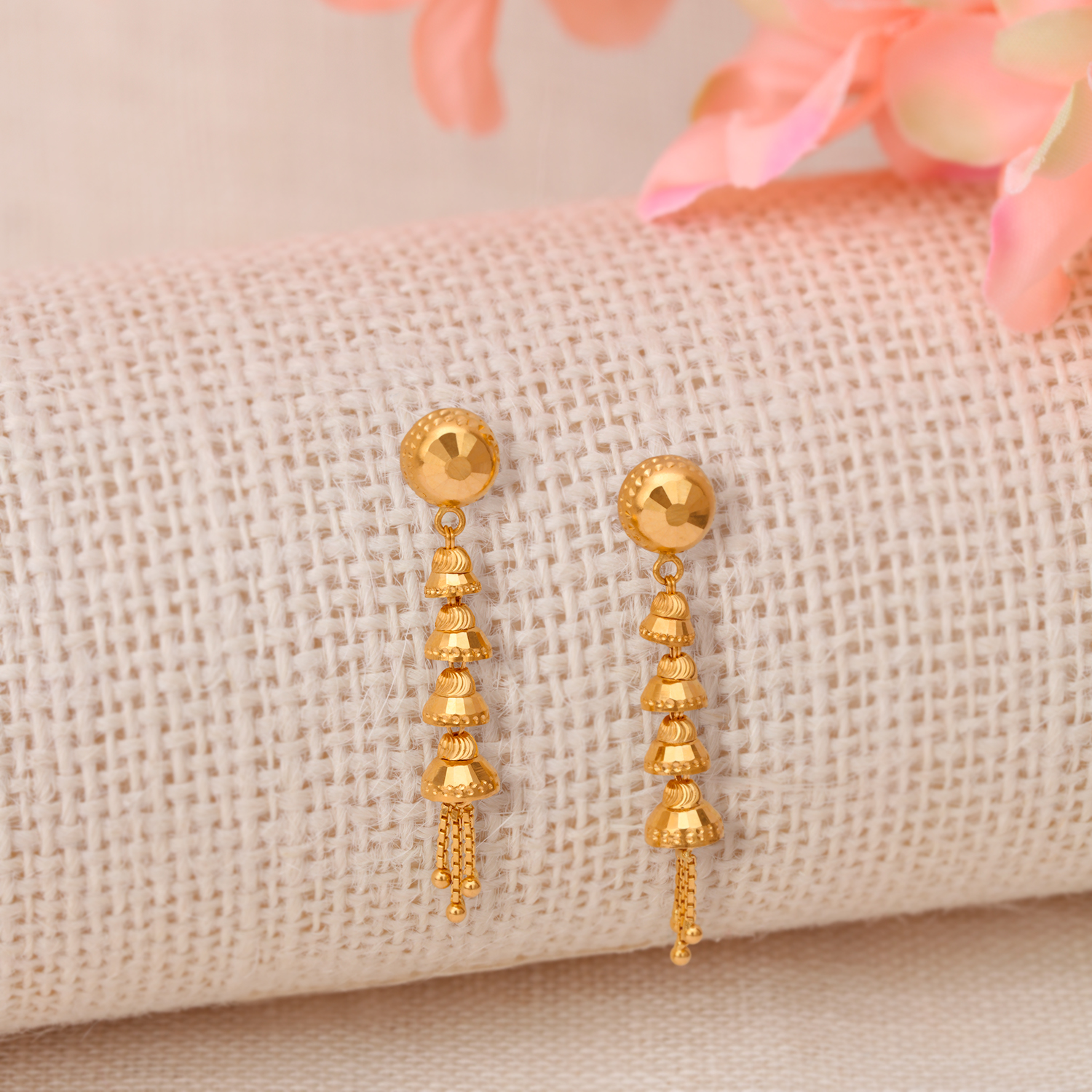 

Charming 22 Karat Yellow Gold Long Beaded Tasselled Drop Earrings