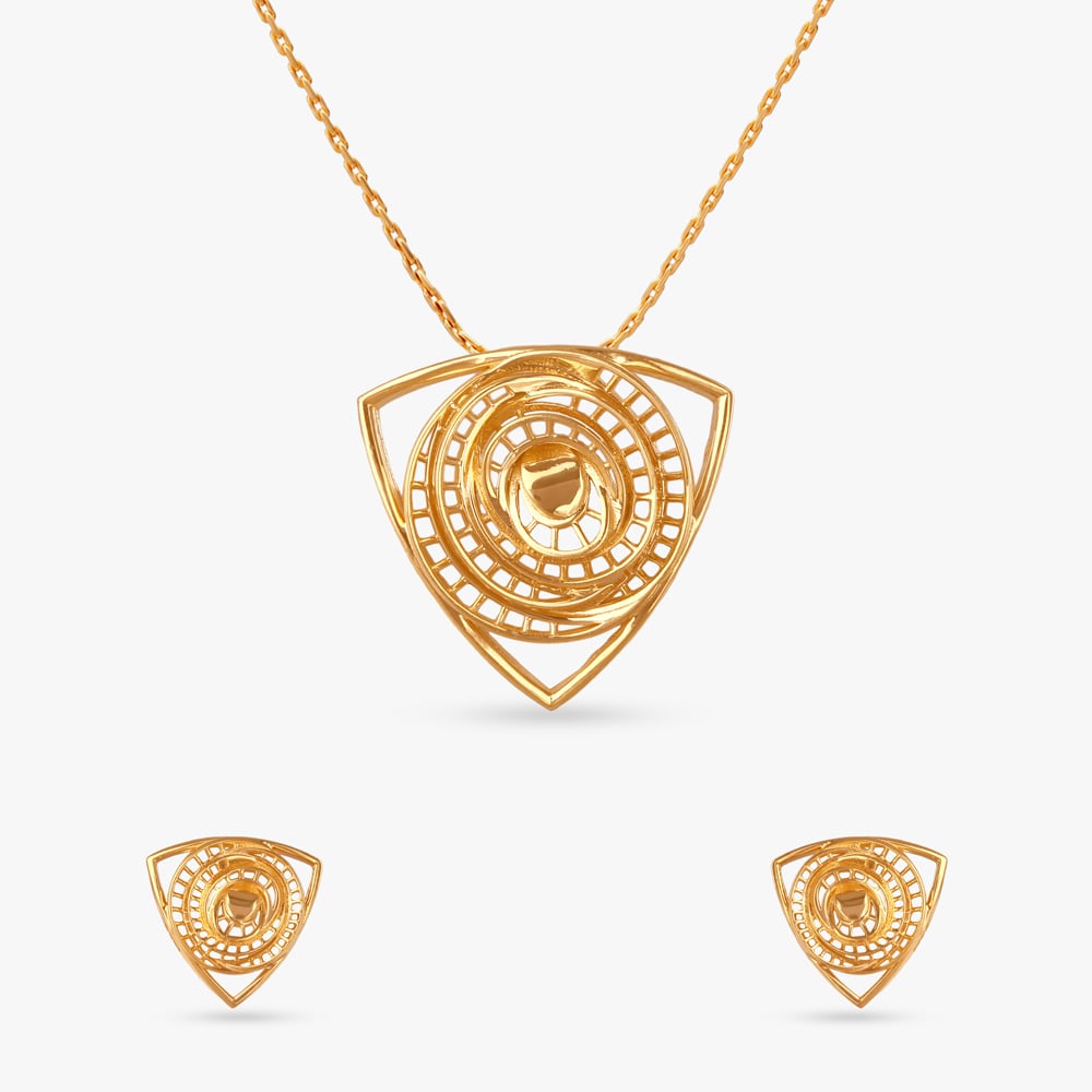 Orbit Grace Gold Pendant and Earrings Set