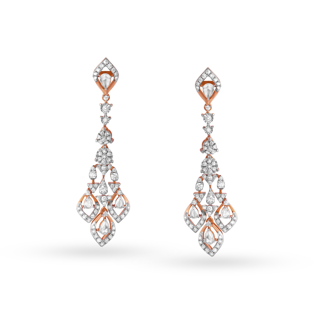 Ethereal Diamond Drop Earrings in White and Rose Gold