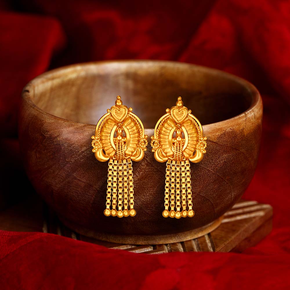Queenly 22 Karat Yellow Gold Tasseled Drop Earrings