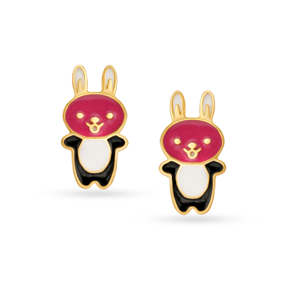 Adorable Panda Motif Gold Stud Earrings For Kids