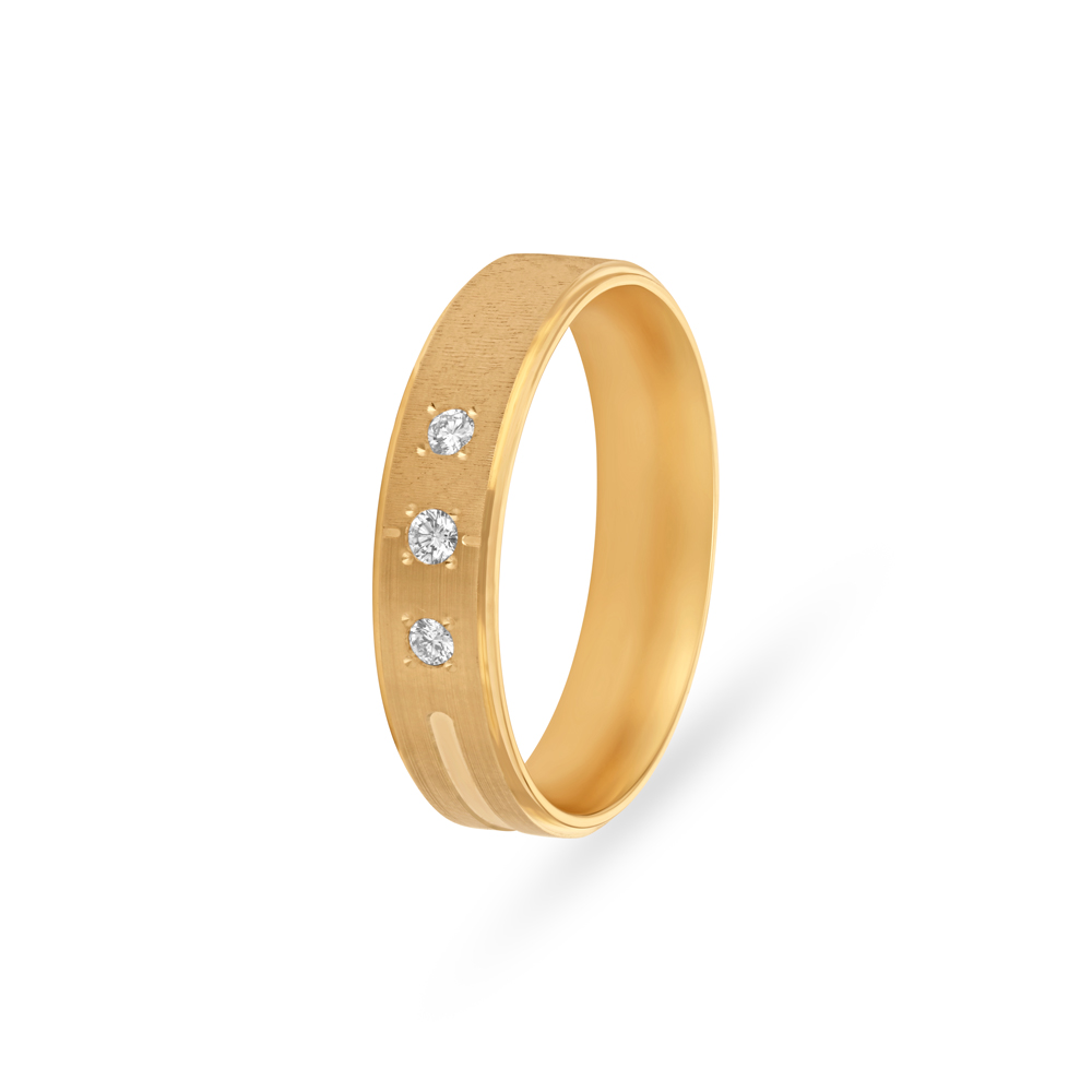 

Minimalistic 3 Stone Textured Gold Diamond Adorned Finger Ring