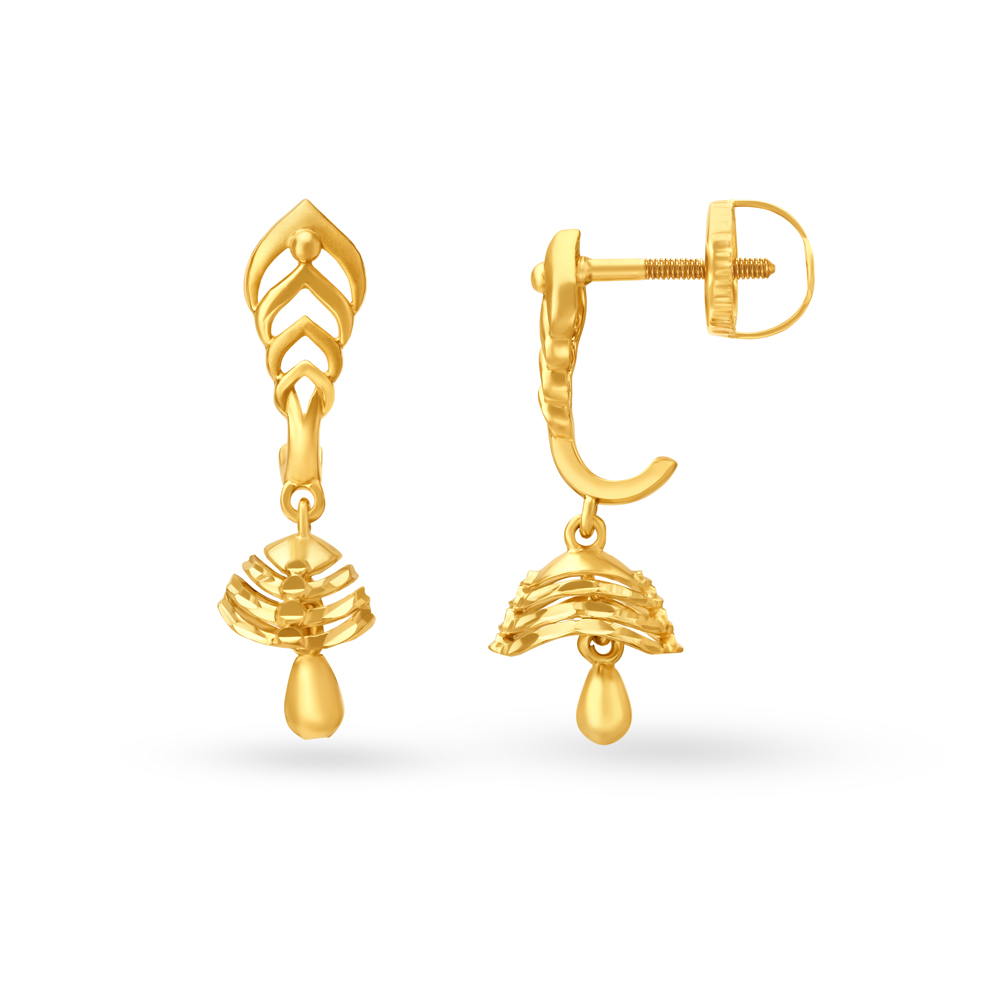 

Avant-Garde Yellow Gold Carved Jhumkas