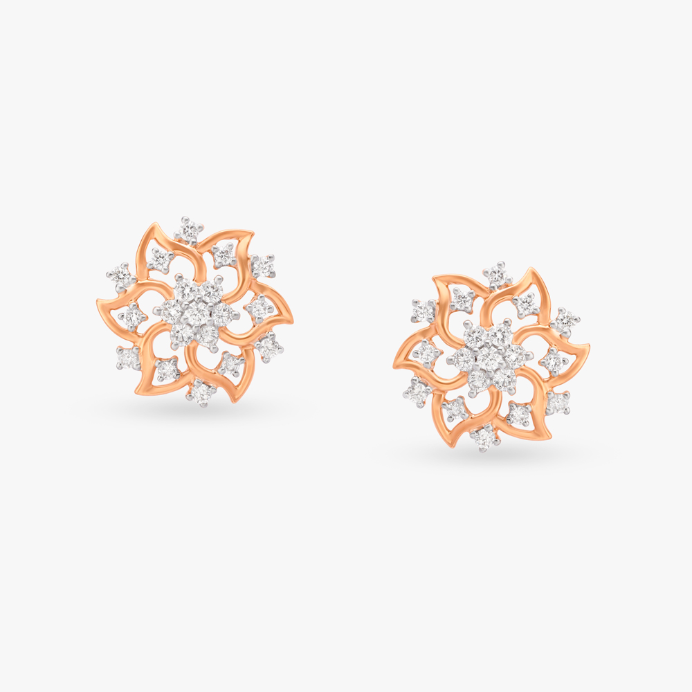 Floral-Burst Diamond Stud Earrings