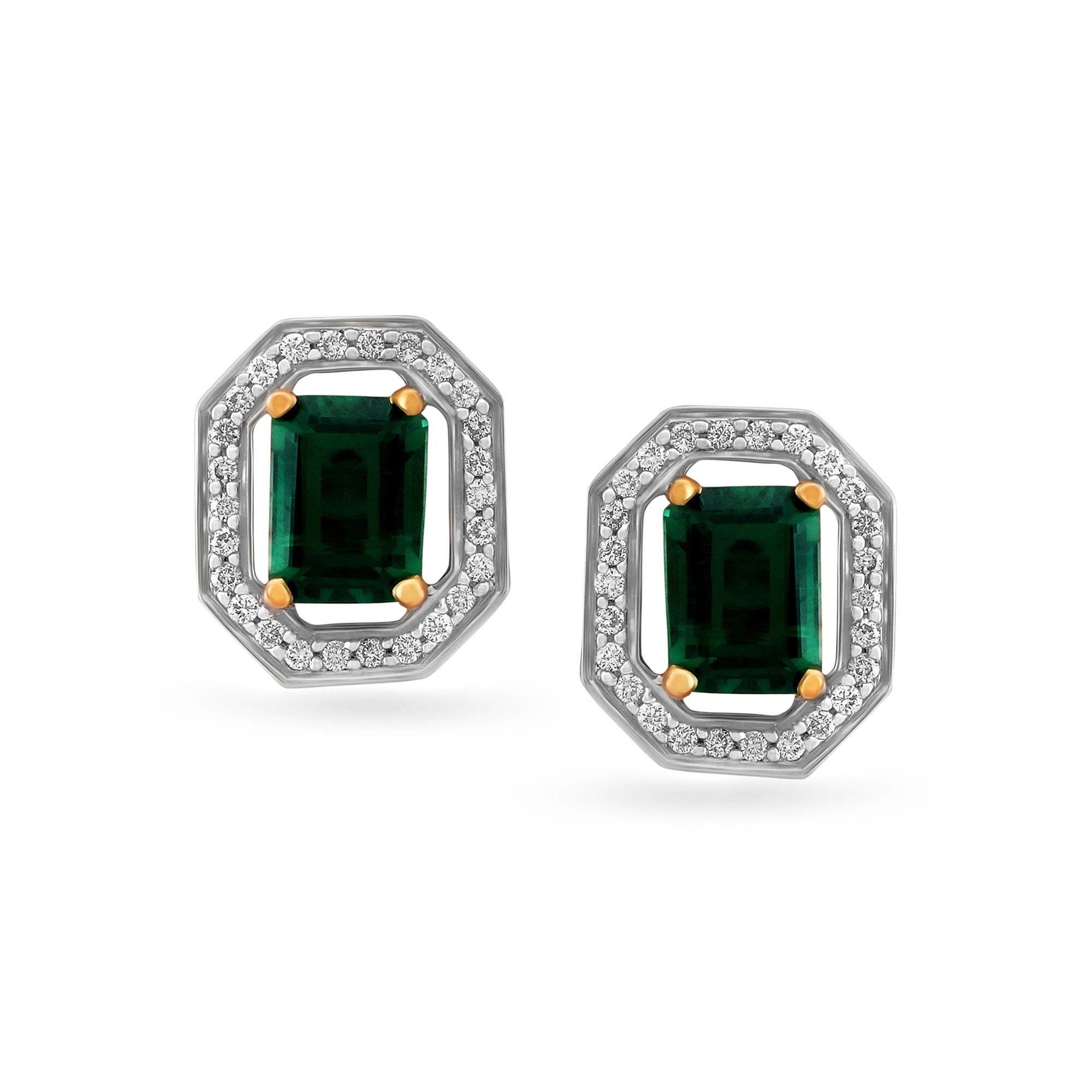 Geometric Diamond and Gold Stud Earrings