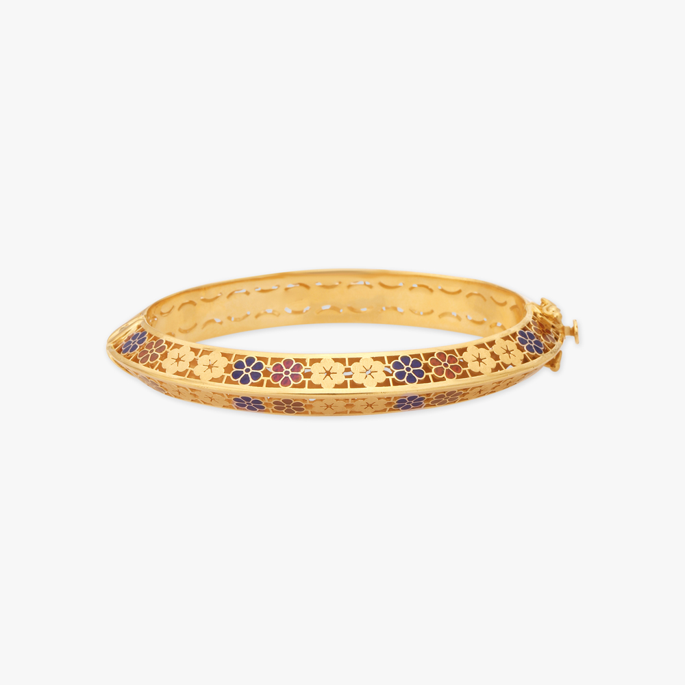 Enamelled Floral Gold Bangle