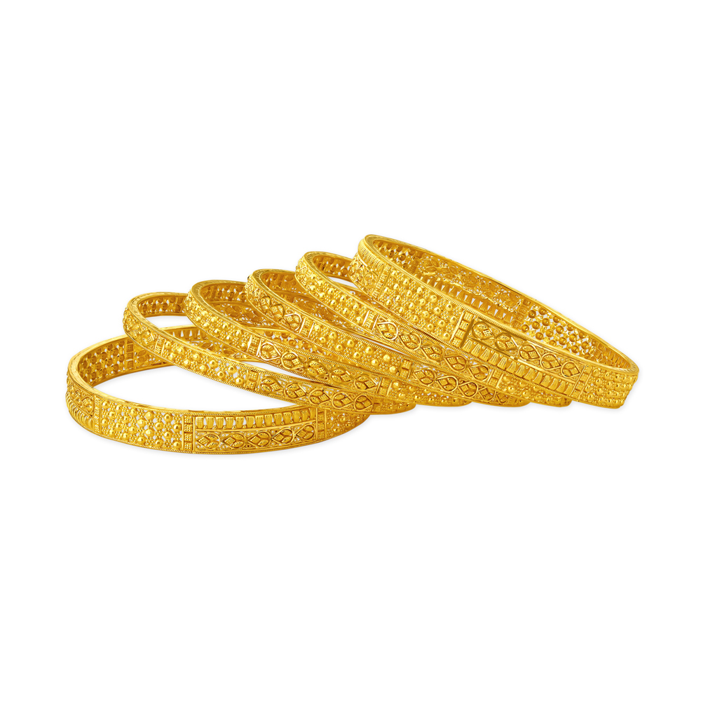 Luxurious Yellow Gold Beaded Bangles