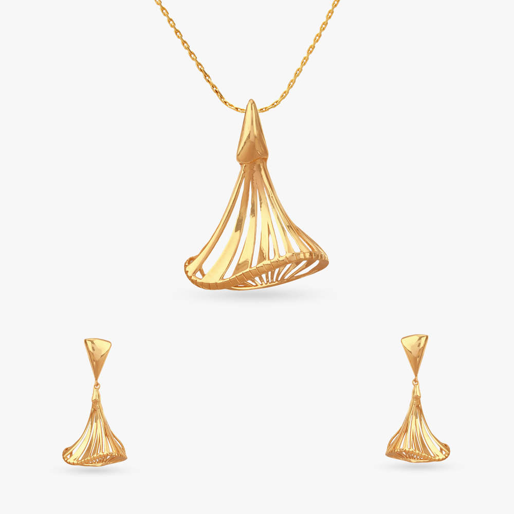 Sculpted Symphony Gold Pendant and Earrings Set