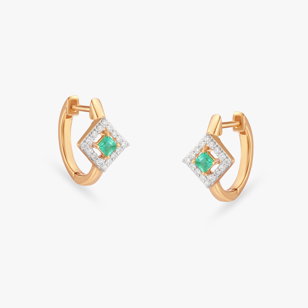 Verdant Radiance Diamond Hoop Earrings