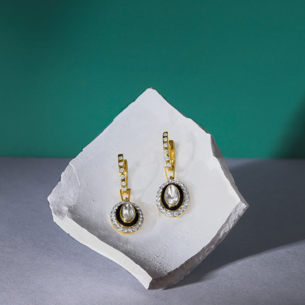 Teardrop Diamond Polki Hoop Earrings