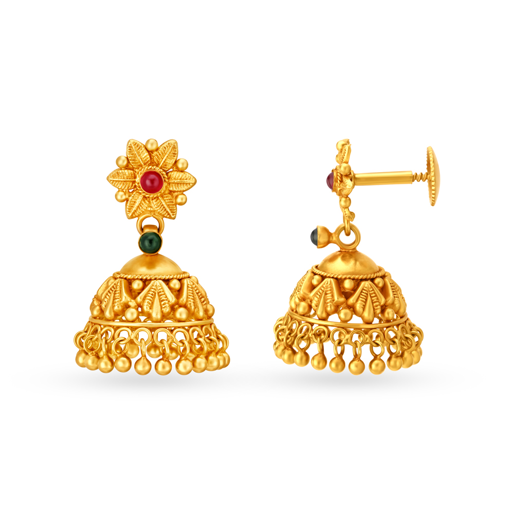 

Traditional 22 Karat Yellow Gold Floral Jhumkas