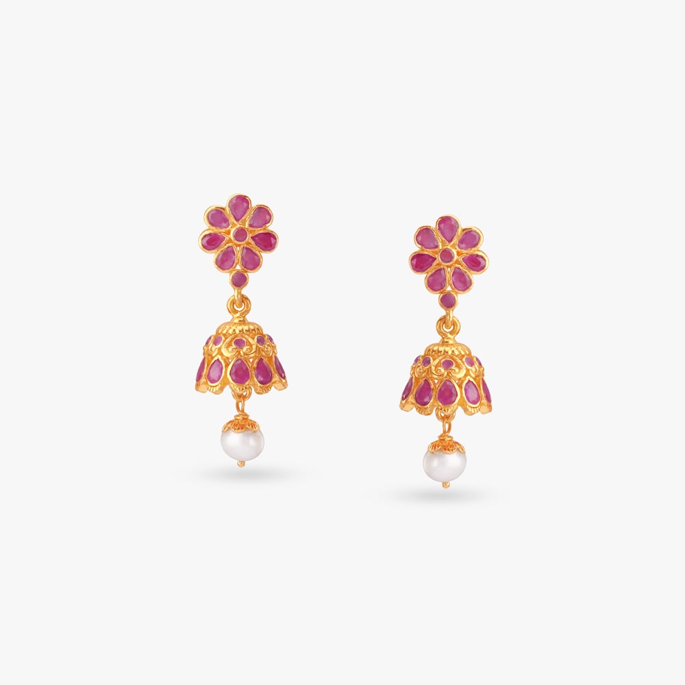 Blossom Charm Ruby Jhumka Earrings