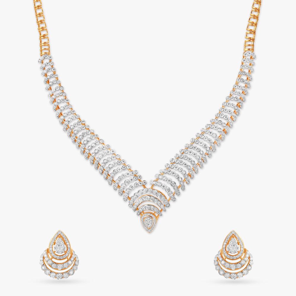 Radiant Crescent Diamond Necklace Set