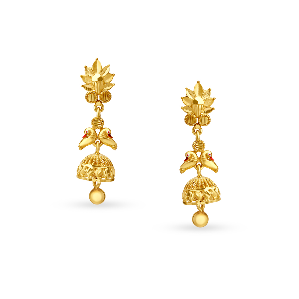 Incandescent Yellow Gold Swan Jhumkas