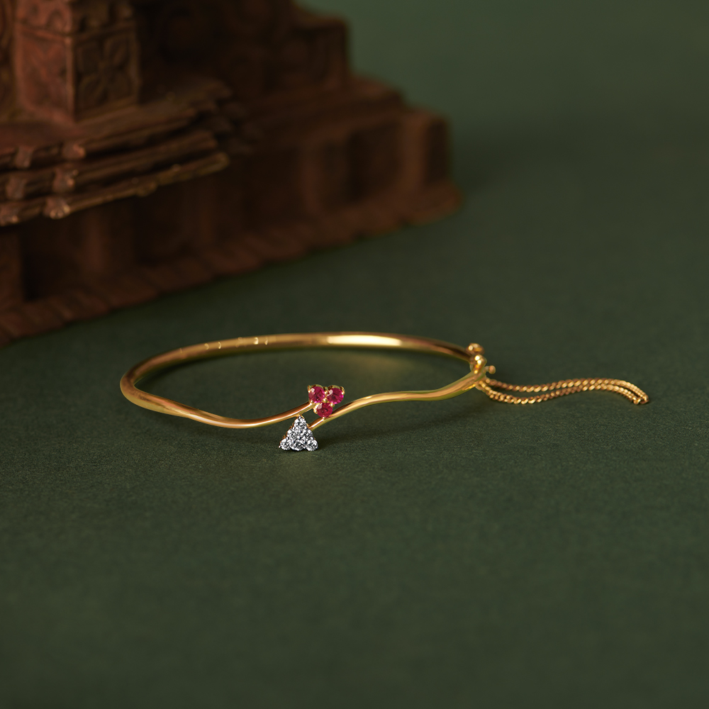 Floral Ruby and Diamond Gold Bangle