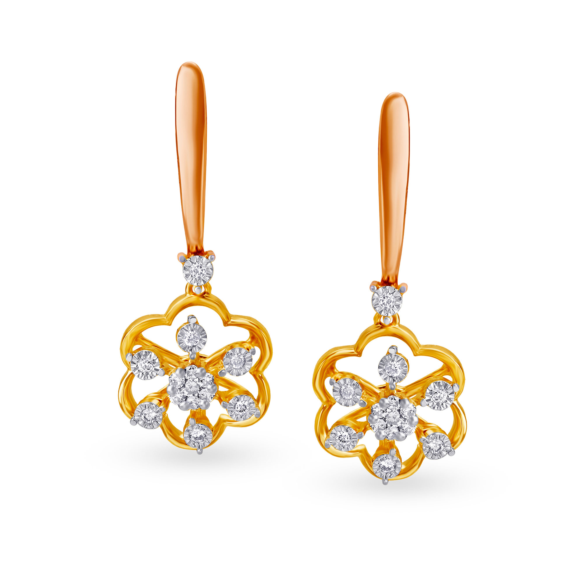 Floral Gold and Diamond Bali Earrings with drops